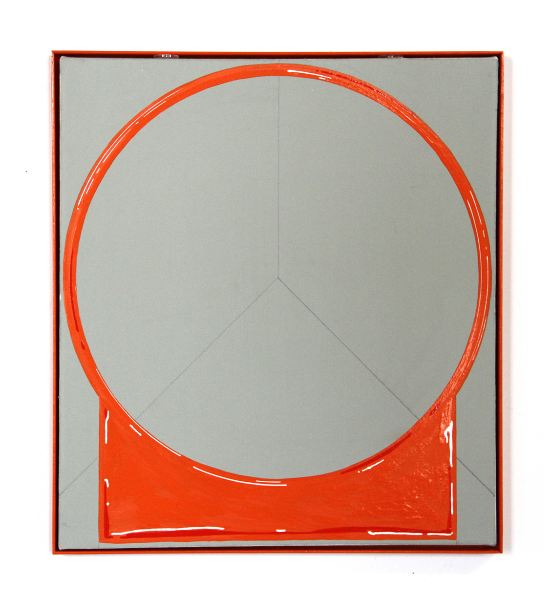 Practice Makes Perfect, 2016, enamel, gesso on canvas, powder-coated steel, 19.5 x 17.5 inches